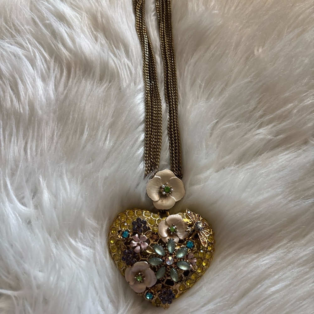 Betsey Johnson Gold Floral Multi-Color Crystal Heart Necklace